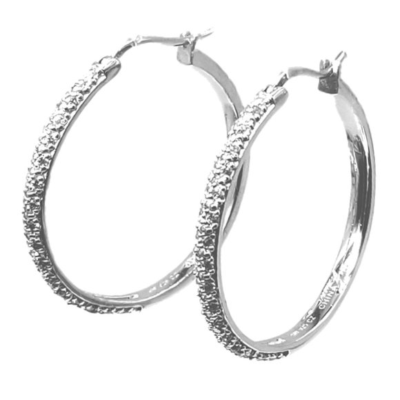 Women's Large Sterling Silver CZ Hoop Earrings - Picture 3 of 9
